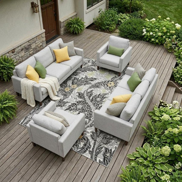 9 X 12 Botanical Leaf Polyester Area Rug Washable Stain Resistant for Patio or Living Room