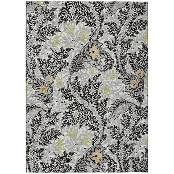 HomeRoots 9 X 12 Botanical Leaf Polyester Area Rug Washable Stain Resistant for Patio or Living Room 740243