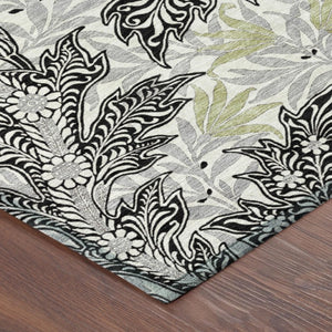 9 X 12 Botanical Leaf Polyester Area Rug Washable Stain Resistant for Patio or Living Room