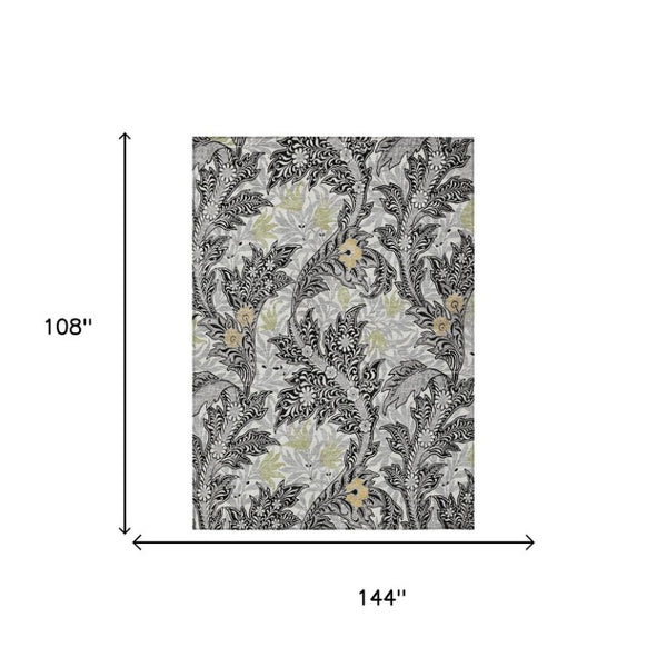 9 X 12 Botanical Leaf Polyester Area Rug Washable Stain Resistant for Patio or Living Room