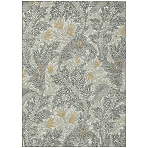 HomeRoots 5' X 8' Green and Silver Botanical Leaves Washable Indoor Outdoor Area Rug 740246