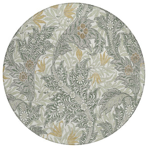 HomeRoots 8 Ft Round Botanical Leaf Polyester Area Rug Washable Indoor Outdoor Patio 740247