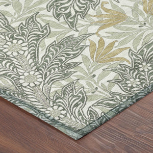 8 Ft Round Botanical Leaf Polyester Area Rug Washable Indoor Outdoor Patio