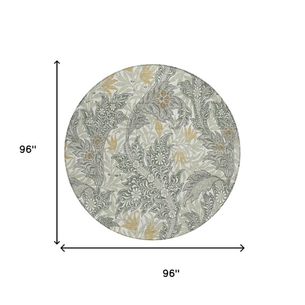 8 Ft Round Botanical Leaf Polyester Area Rug Washable Indoor Outdoor Patio