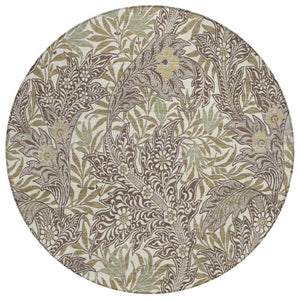 HomeRoots 8 Foot Round Botanical Leaf Polyester Area Rug Stain Resistant Indoor Outdoor Use 740253
