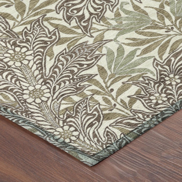 8 Foot Round Botanical Leaf Polyester Area Rug Stain Resistant Indoor Outdoor Use