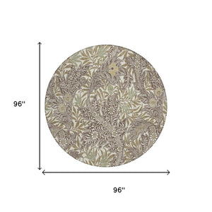 8 Foot Round Botanical Leaf Polyester Area Rug Stain Resistant Indoor Outdoor Use
