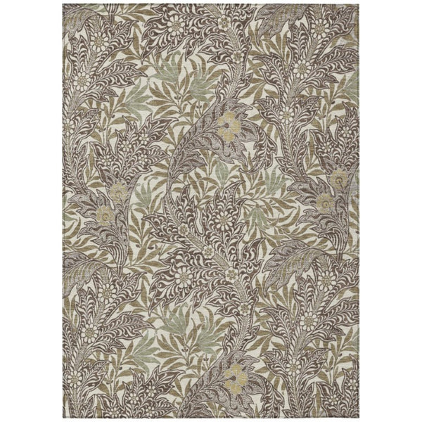 HomeRoots 9x12 Botanical Leaf Polyester Area Rug Washable Stain Resistant for Patio or Living Room 740255