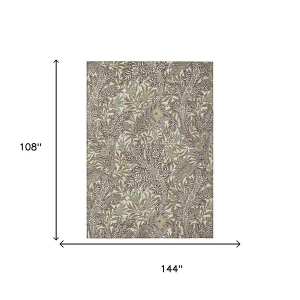 9x12 Botanical Leaf Polyester Area Rug Washable Stain Resistant for Patio or Living Room