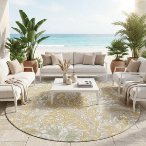 8 Foot Round Botanical Leaf Polyester Area Rug Washable for Patio Porch or Family Room