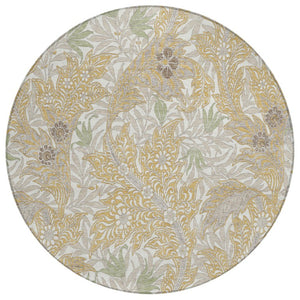 HomeRoots 8 Foot Round Botanical Leaf Polyester Area Rug Washable for Patio Porch or Family Room 740259