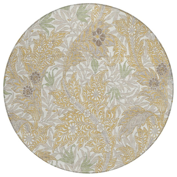 HomeRoots 8 Foot Round Botanical Leaf Polyester Area Rug Washable for Patio Porch or Family Room 740259