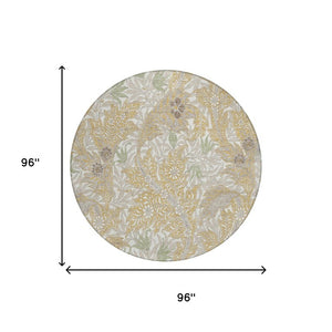 8 Foot Round Botanical Leaf Polyester Area Rug Washable for Patio Porch or Family Room