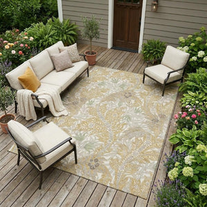 8x10 Botanical Leaf Polyester Area Rug Stain Resistant Washable for Patio or Living Room