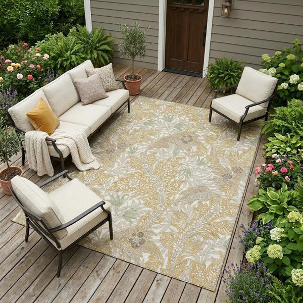 8x10 Botanical Leaf Polyester Area Rug Stain Resistant Washable for Patio or Living Room
