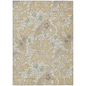 HomeRoots 9x12 Gold Silver Botanical Leaf Polyester Area Rug Washable for Patio and Living Room 740261