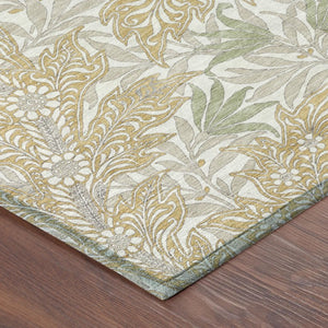 9x12 Gold Silver Botanical Leaf Polyester Area Rug Washable for Patio and Living Room
