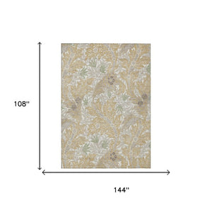 9x12 Gold Silver Botanical Leaf Polyester Area Rug Washable for Patio and Living Room