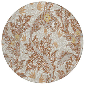 HomeRoots 8 Foot Round Botanical Leaf Polyester Washable Rug for Patio Kitchen or Family Room 740265