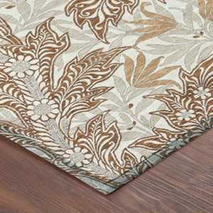 8 Foot Round Botanical Leaf Polyester Washable Rug for Patio Kitchen or Family Room