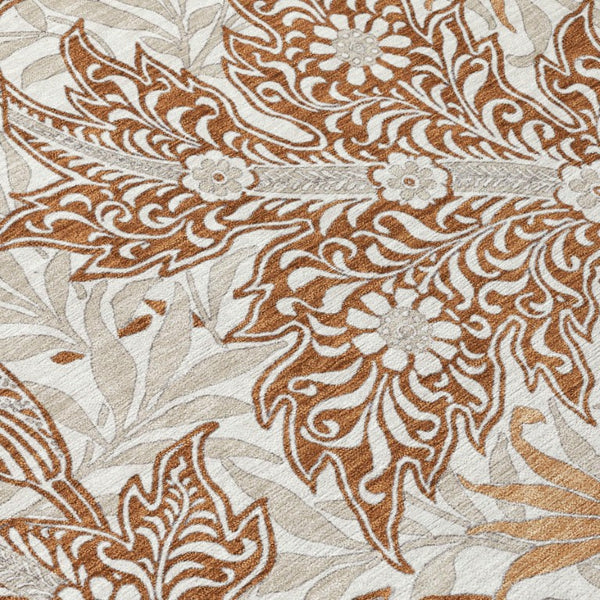 8 Foot Round Botanical Leaf Polyester Washable Rug for Patio Kitchen or Family Room