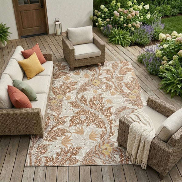 8 Ft X 10 Ft Botanical Leaf Polyester Area Rug Washable Stain Resistant Patio Decor