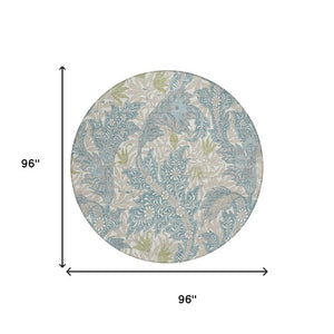 8 Ft Round Botanical Leaf Polyester Area Rug for Patio and High Traffic Spaces