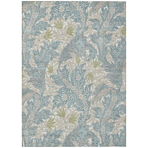 HomeRoots 8x10 Teal Pewter Botanical Leaf Polyester Washable Rug for Patio or Living Room 740272
