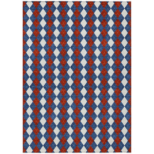 HomeRoots 5 X 8 Geometric Polyester Area Rug Washable Indoor Outdoor Blue Ivory Stain Resistant 740276