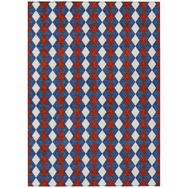 HomeRoots 5 X 8 Geometric Polyester Area Rug Washable Indoor Outdoor Blue Ivory Stain Resistant 740276