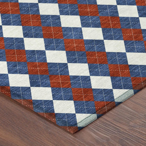 5 X 8 Geometric Polyester Area Rug Washable Indoor Outdoor Blue Ivory Stain Resistant