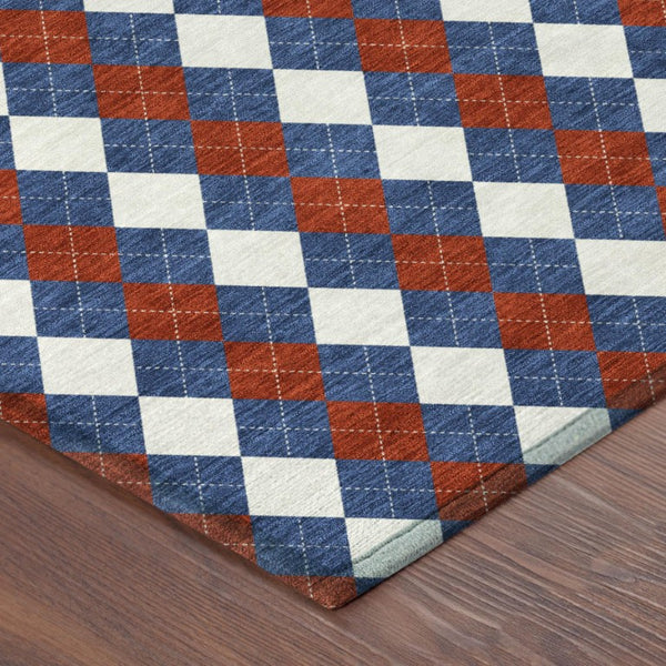 5 X 8 Geometric Polyester Area Rug Washable Indoor Outdoor Blue Ivory Stain Resistant