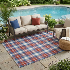5x8 Blue Ivory Geometric Polyester Area Rug Washable Stain Resistant Indoor Outdoor