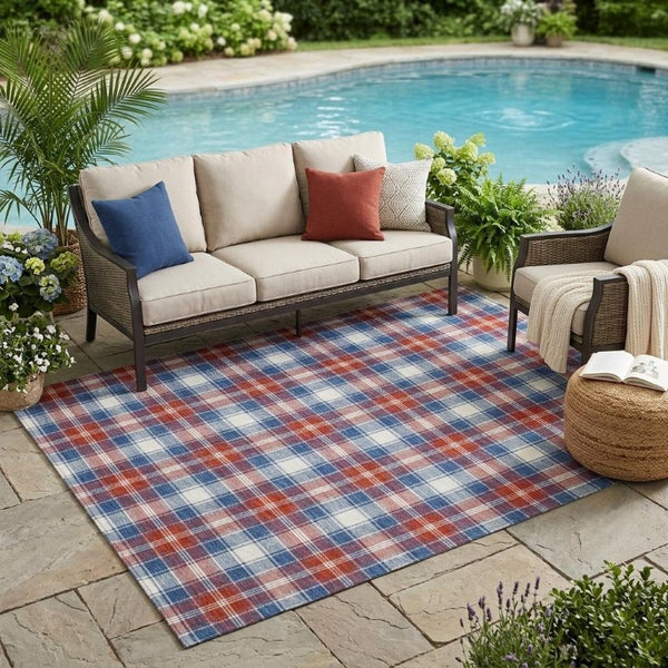 5x8 Blue Ivory Geometric Polyester Area Rug Washable Stain Resistant Indoor Outdoor