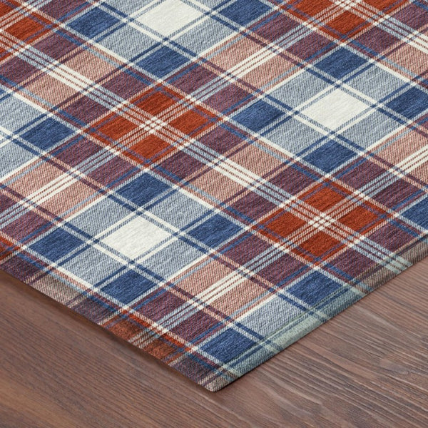 5x8 Blue Ivory Geometric Polyester Area Rug Washable Stain Resistant Indoor Outdoor