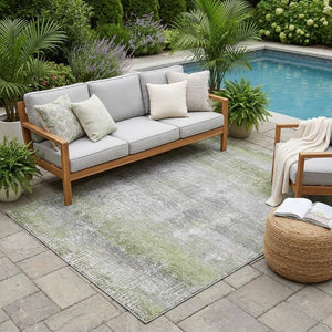 5 X 8 Abstract Fern Green Washable Polyester Rug for Patio Porch or Living Room