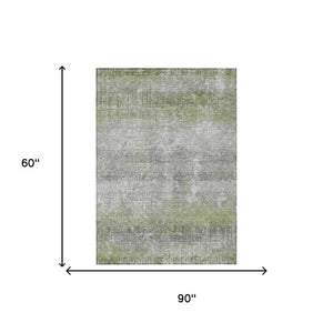5 X 8 Abstract Fern Green Washable Polyester Rug for Patio Porch or Living Room