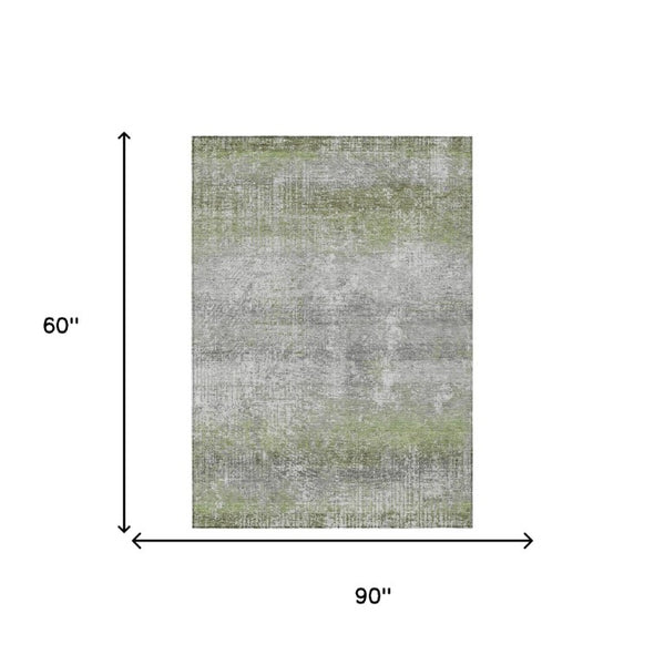 5 X 8 Abstract Fern Green Washable Polyester Rug for Patio Porch or Living Room