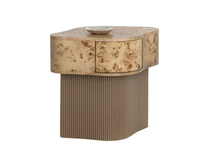 Sunpan FERN Nightstand - Unique Burl Veneer Accent with Seamless Storage, Textured Base & Modern Design 112159