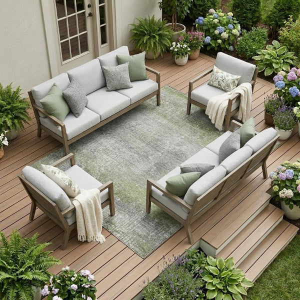 9x12 Abstract Fern Green Polyester Area Rug Washable for Indoor Outdoor Spaces