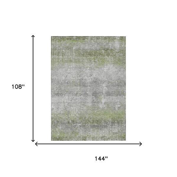 9x12 Abstract Fern Green Polyester Area Rug Washable for Indoor Outdoor Spaces