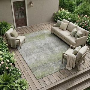 10 X 14 Abstract Fern Green Polyester Area Rug Washable for Patio or Living Room