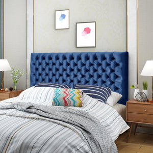 English Elm Christopher Knight Home® - Tufted Upholstered Queen Size Headboard with Button Detail, Adjustable Height, Velvet Finish, Modern Appeal Navy Blue 55444.00NVLTNBLU