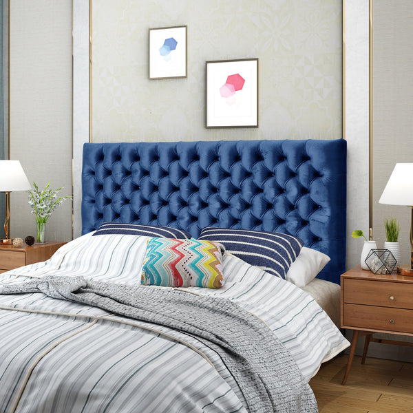 English Elm Christopher Knight Home® - Tufted Upholstered Queen Size Headboard with Button Detail, Adjustable Height, Velvet Finish, Modern Appeal Navy Blue 55444.00NVLTNBLU