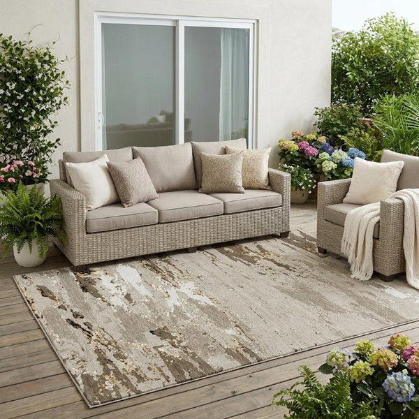 5x8 Beige Brown Abstract Polyester Area Rug Washable for Indoor Outdoor Use