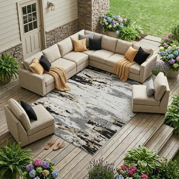 8x10 Abstract Polyester Area Rug Stain Resistant for Indoor Outdoor Living