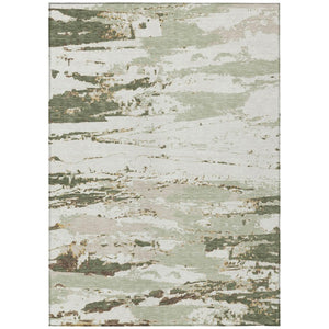 HomeRoots 5x8 Abstract Green Ivory Polyester Area Rug Washable Stain Resistant Indoor Outdoor 740312