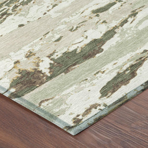 5x8 Abstract Green Ivory Polyester Area Rug Washable Stain Resistant Indoor Outdoor
