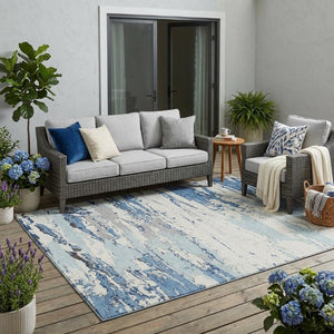 5 X 8 Abstract Sky Blue Washable Polyester Rug for Indoor Outdoor Living Spaces