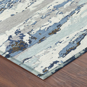 5 X 8 Abstract Sky Blue Washable Polyester Rug for Indoor Outdoor Living Spaces